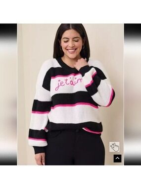TORRID | Pullover Drop Shoulder Crew Neck Sweater Striped JE T'AIME SZ 0X